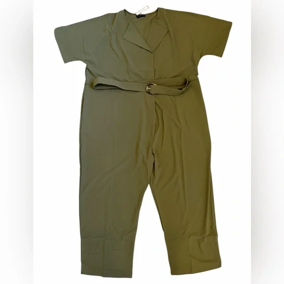 SONCY CROSS OVER JUMPSUIT WITH BELT Olive Green Size 26 NWT SONCY Vanity Size 4 - Picture 4 of 12